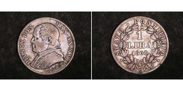 1 Ліра Папська держава (752-1870) Срібло Пій IX (1792- 1878)