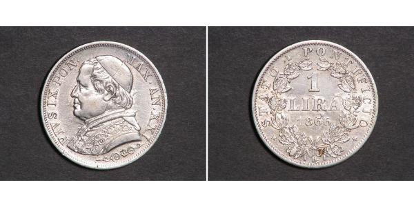1 Ліра Папська держава (752-1870) Срібло Пій IX (1792- 1878)