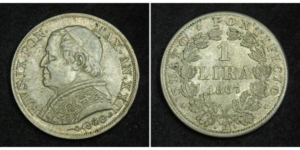 1 Ліра Папська держава (752-1870) Срібло Пій IX (1792- 1878)