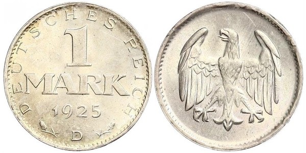 1 Марка Веймарская республика (1918-1933) Серебро 