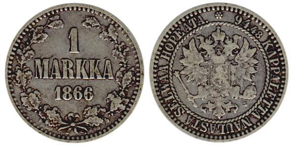 1 Марка Великое княжество Финляндское (1809 - 1917) Серебро Александр II (1818-1881)