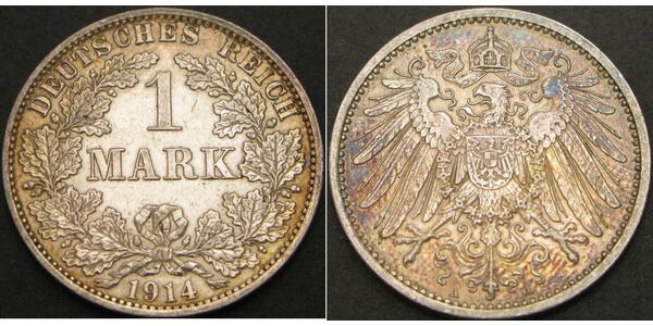 1 Марка Германская империя (1871-1918) Серебро 