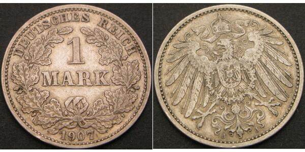 1 Марка Німецька імперія (1871-1918) Срібло Wilhelm II, German Emperor (1859-1941)