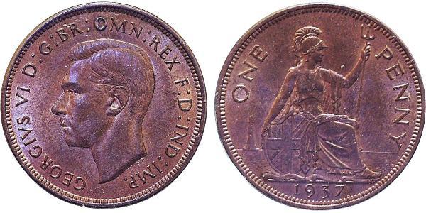 1 Пенни Великобритания (1922-) Бронза Георг VI (1895-1952)
