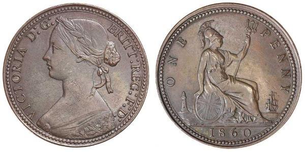 1 Пенни Соединённое королевство Великобритании и Ирландии (1801-1922) Медь Виктория (1819 - 1901)