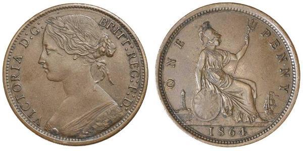 1 Пенни Соединённое королевство Великобритании и Ирландии (1801-1922) Медь Виктория (1819 - 1901)