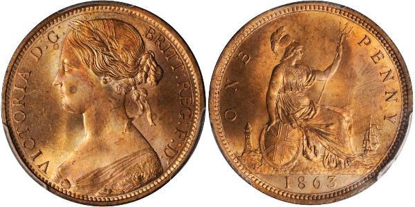 1 Пенни Соединённое королевство Великобритании и Ирландии (1801-1922) Медь Виктория (1819 - 1901)