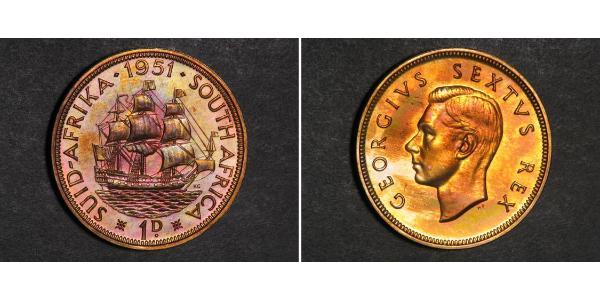 1 Пені Південно-Африканська Республіка Бронза Георг VI (1895-1952)