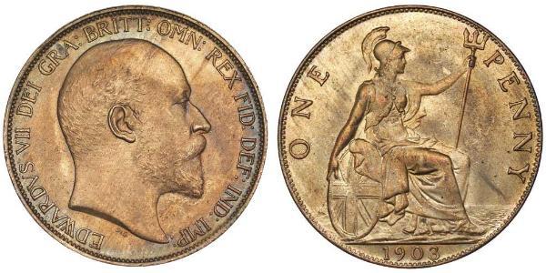 1 Пені Сполучене королівство Великобританії та Ірландії (1801-1922) Бронза Едвард VII (1841-1910)
