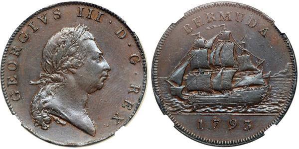 1 Пені Бермудські острови Мідь Георг III (1738-1820)