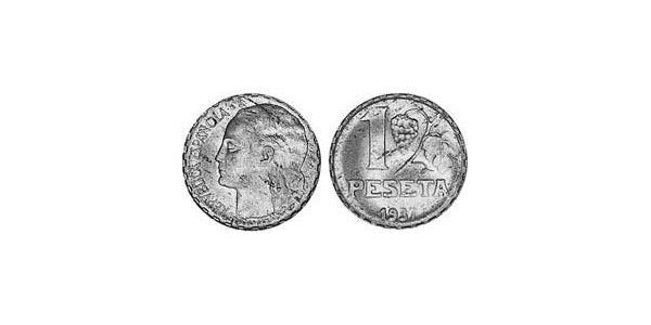 1 Песета Друга Іспанська Республіка (1931 - 1939) Латунь 