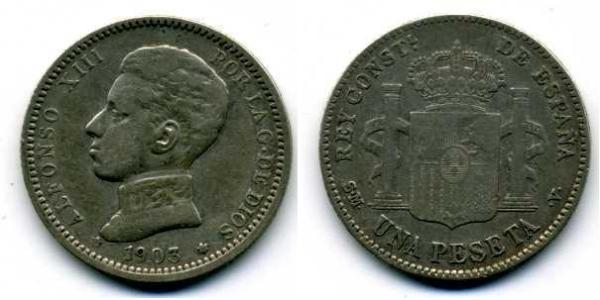 1 Песета Королевство Испания (1874 - 1931) Серебро Alfonso XIII of Spain (1886 - 1941)
