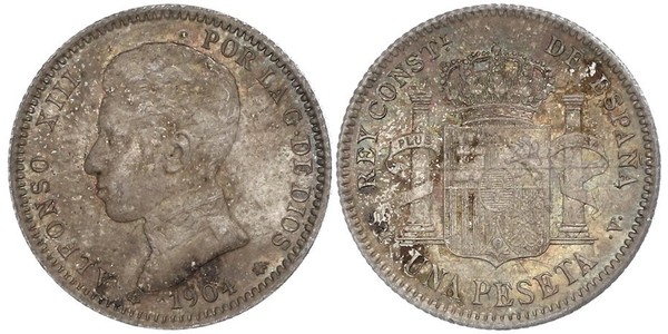 1 Песета Королевство Испания (1874 - 1931) Серебро Alfonso XIII of Spain (1886 - 1941)