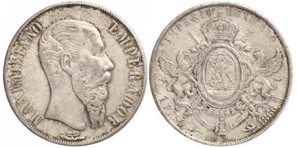 1 Песо Вторая Мексиканская империя (1864 - 1867) Серебро Maximilian I of Mexico (1832 - 1867)