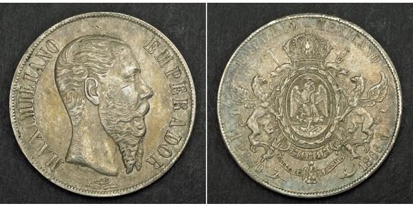 1 Песо Вторая Мексиканская империя (1864 - 1867) Серебро Maximilian I of Mexico (1832 - 1867)
