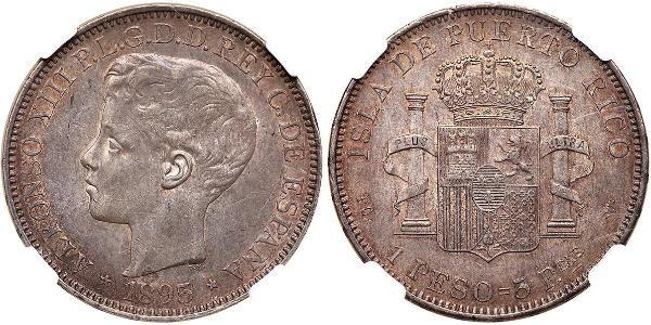 1 Песо Пуэрто-Рико Серебро Alfonso XIII of Spain (1886 - 1941)