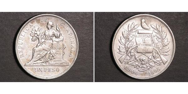 1 Песо Республика Гватемала (1838 - ) Серебро 