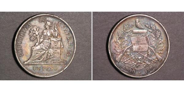 1 Песо Республика Гватемала (1838 - ) Серебро 