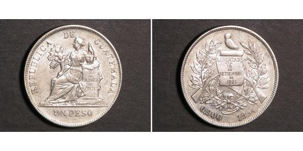 1 Песо Республика Гватемала (1838 - ) Серебро 