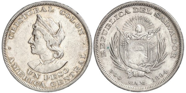 1 Песо Сальвадор Серебро Христофор Колумб (1451 - 1506)