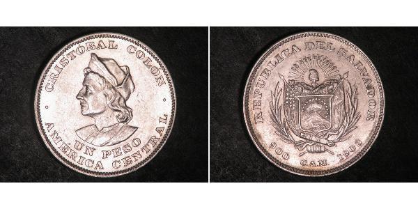 1 Песо Сальвадор Серебро Христофор Колумб (1451 - 1506)