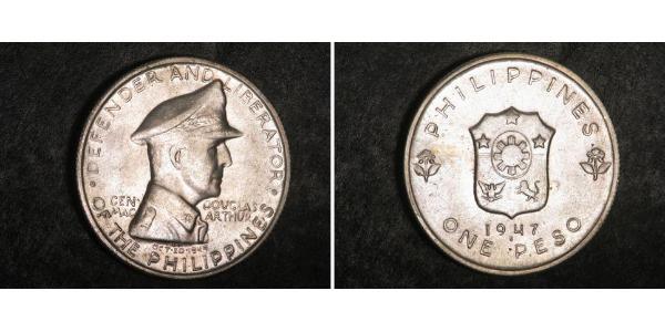 1 Песо Филиппины Серебро Douglas MacArthur (1880 - 1964) 