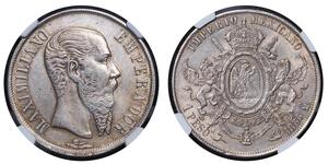 1 Песо Second Mexican Empire (1864 - 1867) Срібло Maximilian I of Mexico (1832 - 1867)