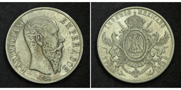 1 Песо Second Mexican Empire (1864 - 1867) Срібло Maximilian I of Mexico (1832 - 1867)