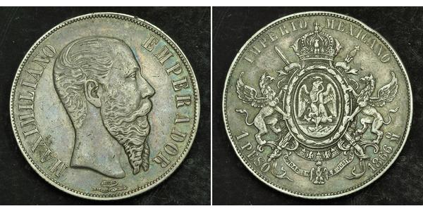 1 Песо Second Mexican Empire (1864 - 1867) Срібло Maximilian I of Mexico (1832 - 1867)