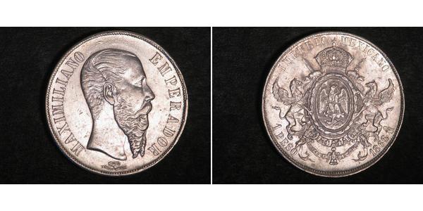1 Песо Second Mexican Empire (1864 - 1867) Срібло Maximilian I of Mexico (1832 - 1867)