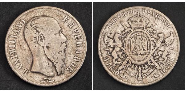 1 Песо Second Mexican Empire (1864 - 1867) Срібло Maximilian I of Mexico (1832 - 1867)