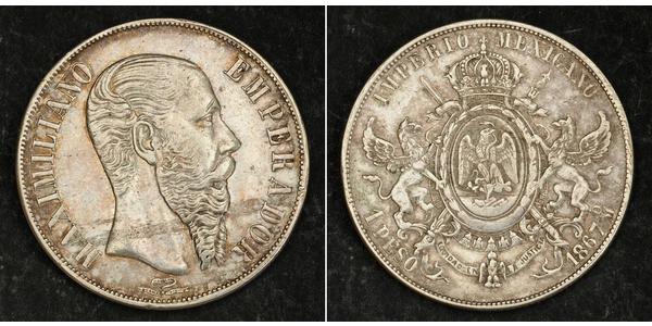 1 Песо Second Mexican Empire (1864 - 1867) Срібло Maximilian I of Mexico (1832 - 1867)