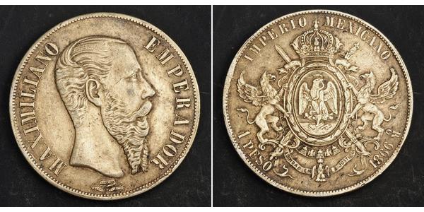 1 Песо Second Mexican Empire (1864 - 1867) Срібло Maximilian I of Mexico (1832 - 1867)
