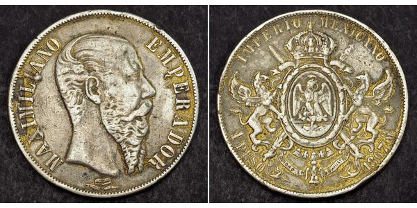 1 Песо Second Mexican Empire (1864 - 1867) Срібло Maximilian I of Mexico (1832 - 1867)