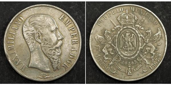 1 Песо Second Mexican Empire (1864 - 1867) Срібло Maximilian I of Mexico (1832 - 1867)