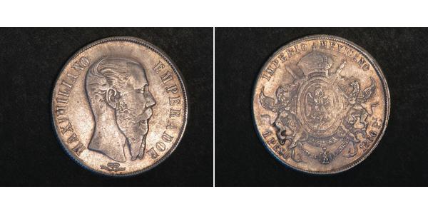 1 Песо Second Mexican Empire (1864 - 1867) Срібло Maximilian I of Mexico (1832 - 1867)