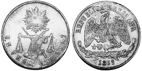1 Песо Мексиканські Сполучені Штати (1867 - ) Срібло 