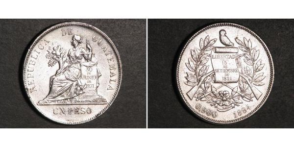 1 Песо Республіка Ґватемала (1838 - ) Срібло 