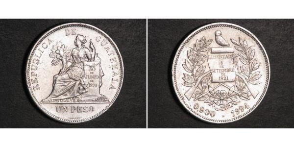 1 Песо Республіка Ґватемала (1838 - ) Срібло 