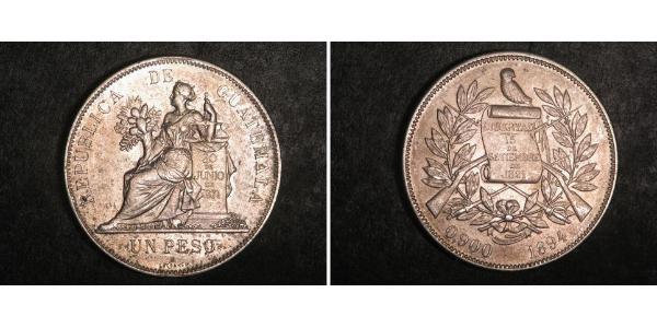 1 Песо Республіка Ґватемала (1838 - ) Срібло 