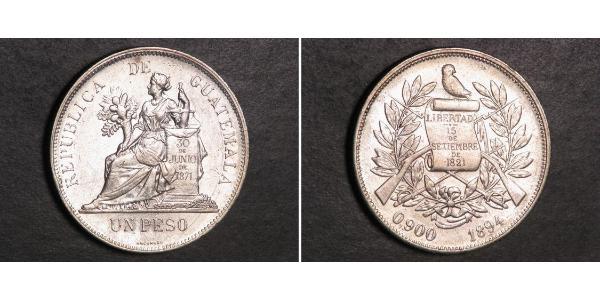1 Песо Республіка Ґватемала (1838 - ) Срібло 