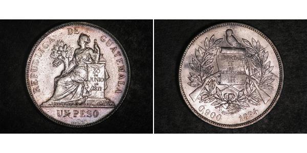 1 Песо Республіка Ґватемала (1838 - ) Срібло 