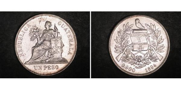 1 Песо Республіка Ґватемала (1838 - ) Срібло 