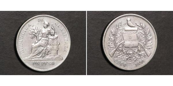 1 Песо Республіка Ґватемала (1838 - ) Срібло 