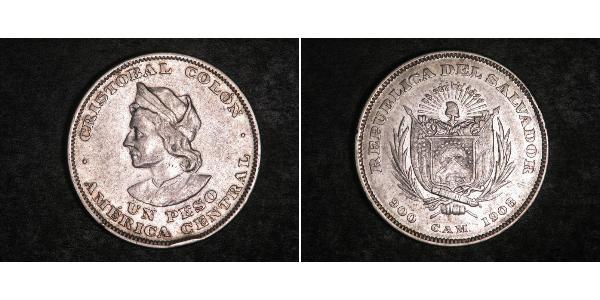1 Песо Сальвадор Срібло Христофор Колумб (1451 - 1506)