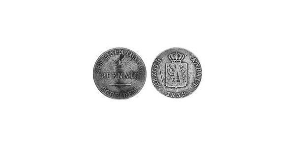 1 Пфенниг Ангальт-Бернбург (1603 - 1863) Медь Александр Карл ,герцог Ангальт-Бернбурга,(1805 – 1863)