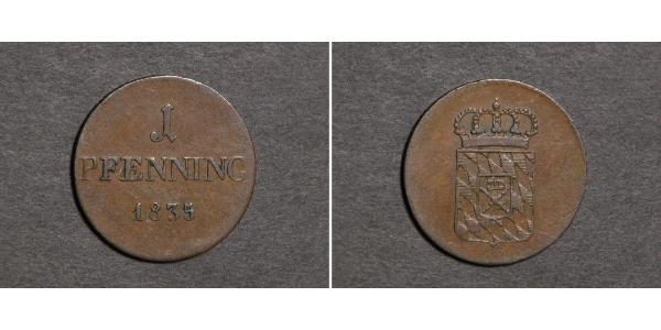 1 Пфенниг Королевство Бавария (1806 - 1918) Медь 