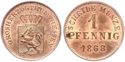 1 Пфеніг Великое герцогство Гессен (1806 - 1918) Мідь Людвіг III (великий герцог Гессену)