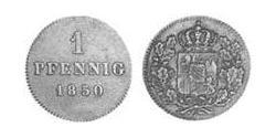 1 Пфеніг Королівство Баварія (1806 - 1918) Мідь Максиміліан II (король Баварії)(1811 - 1864)