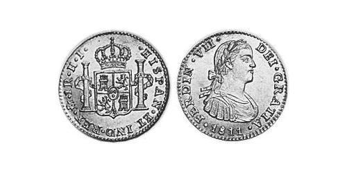 1 Реал Новая Испания (1519 - 1821) Серебро Фердинанд VII король Испании (1784-1833)